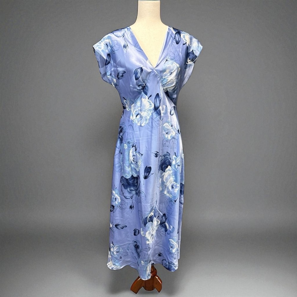 Vintage Y2K 90s Midi Babydoll Satin Slip Dress Nightgown Fairy Whimsical Medium